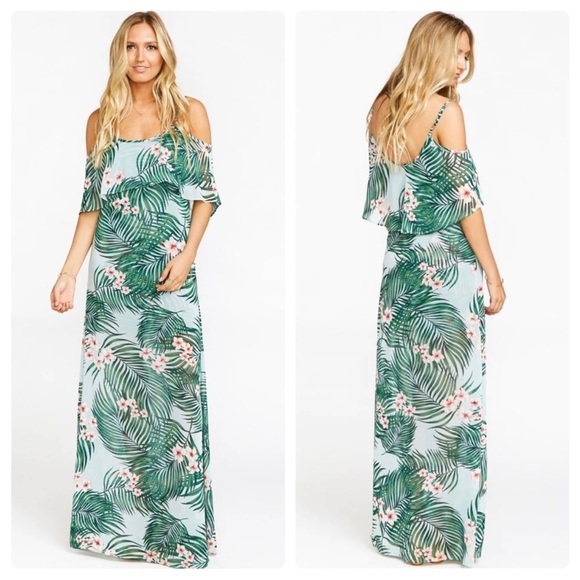 Show Me Your Mumu Caitlin Ruffle Maxi Dress Hanalei Dream Palm Leaf Medium - Picture 1 of 9